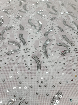 Embroidered Sequin Lace Fabric White Silver