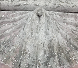 Embroidered Sequin Lace Fabric White Silver