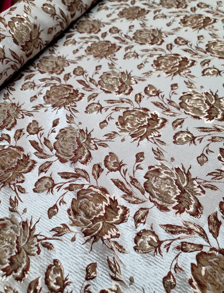 Brocade Jacquard Fabric Brown Gold Floral