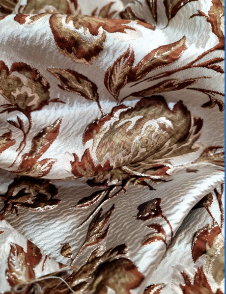 Brocade Jacquard Fabric Brown Gold Floral