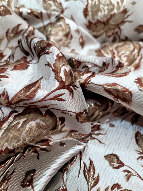 Brocade Jacquard Fabric Brown Gold Floral