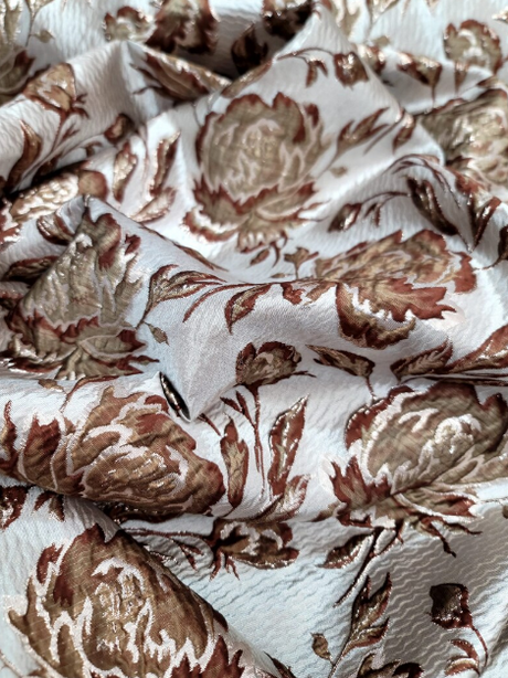 Brocade Jacquard Fabric Brown Gold Floral