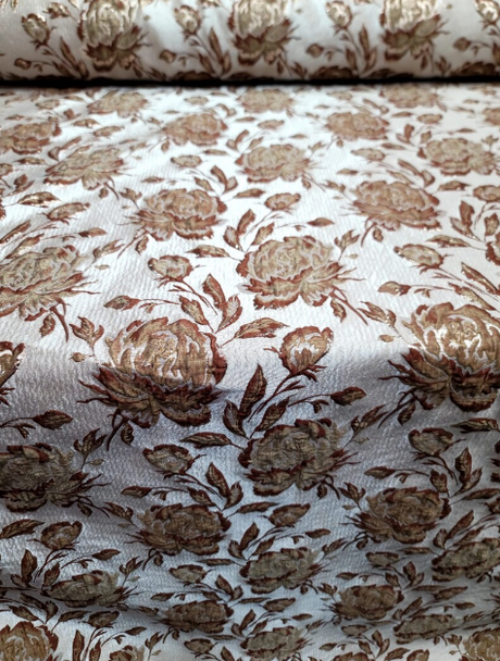 Brocade Jacquard Fabric Brown Gold Floral