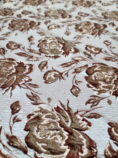 Brocade Jacquard Fabric Brown Gold Floral