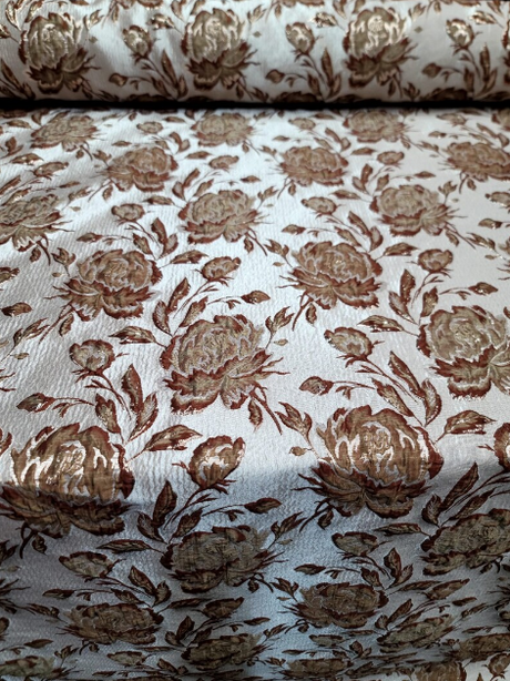 Brocade Jacquard Fabric Brown Gold Floral
