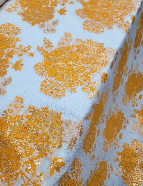 Floral Brocade Fabric White Organza Base