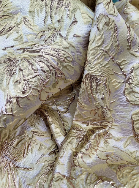 Gold Metallic Brocade Floral Fabric