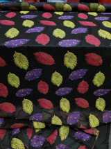 Brocade Organza Fabric Multicolor Leaves on Black