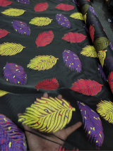 Brocade Organza Fabric Multicolor Leaves on Black