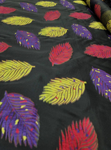 Brocade Organza Fabric Multicolor Leaves on Black