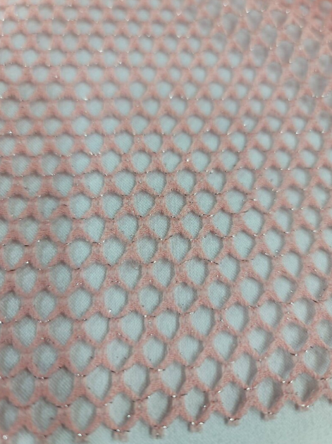 Embroidered Fish Net Silver Mylar Fabric Blush Pink