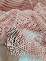 Embroidered Fish Net Silver Mylar Fabric Blush Pink