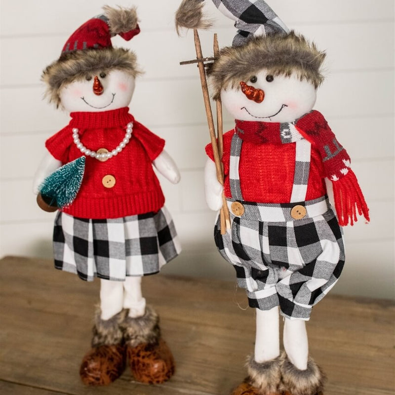 25” Plush Snowman Figurine with Buffalo Check Pants