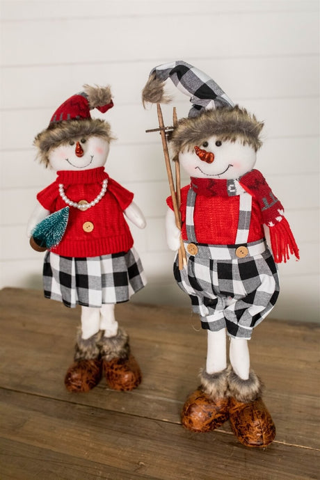 25” Plush Snowman Figurine with Buffalo Check Pants