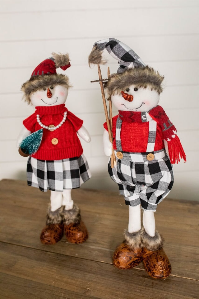 25” Plush Snowman Figurine with Buffalo Check Pants