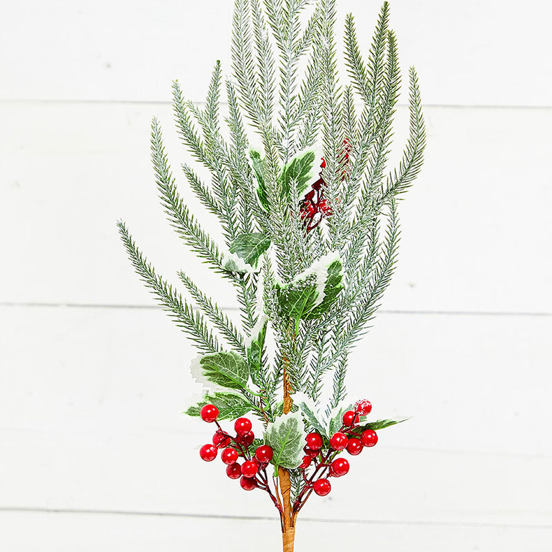 27" Snow Pine Berry Spray