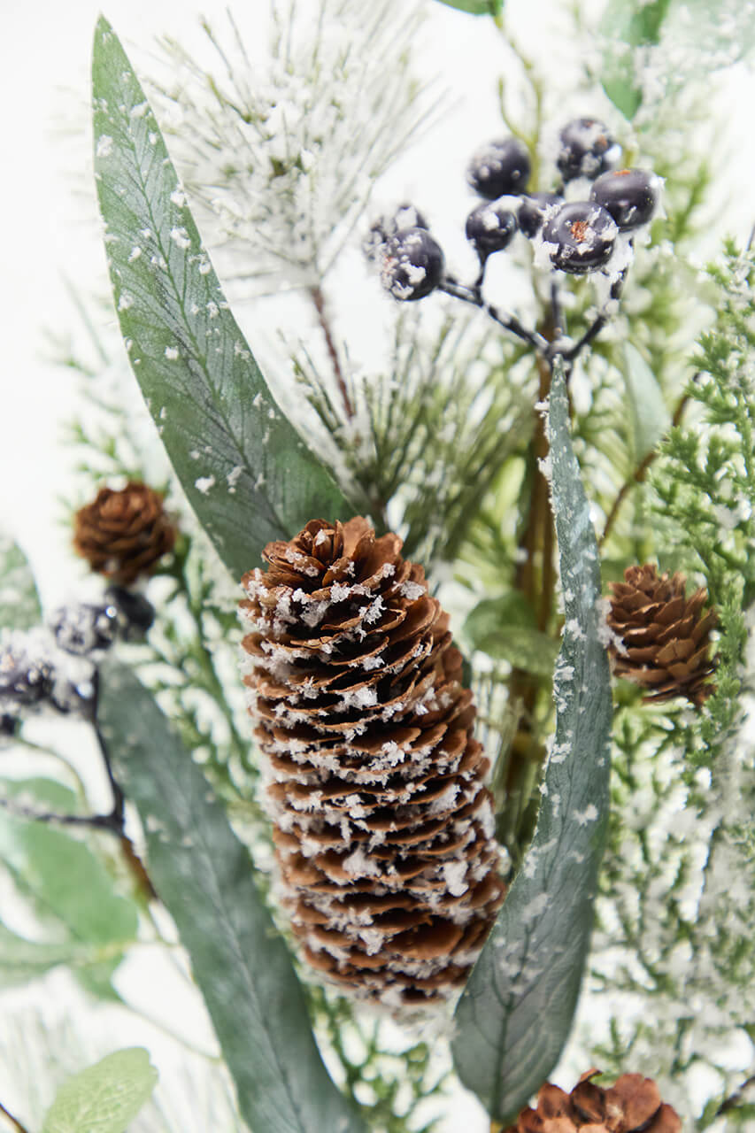 28" Snowy Pinecone & Berry Spray
