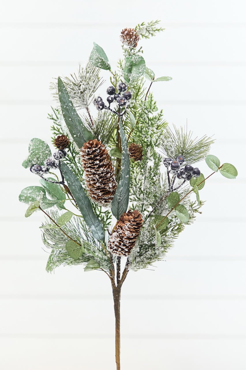 28" Snowy Pinecone & Berry Spray