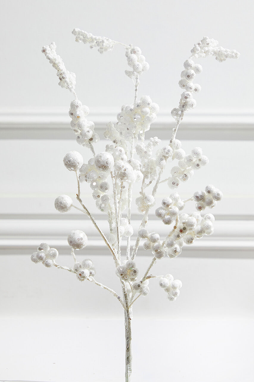 18” Snowy White Glitter Dew Berry Christmas Spray