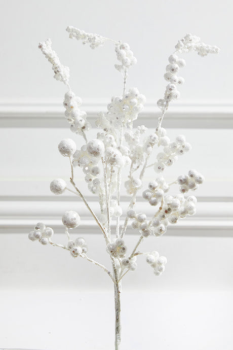 18” Snowy White Glitter Dew Berry Christmas Spray