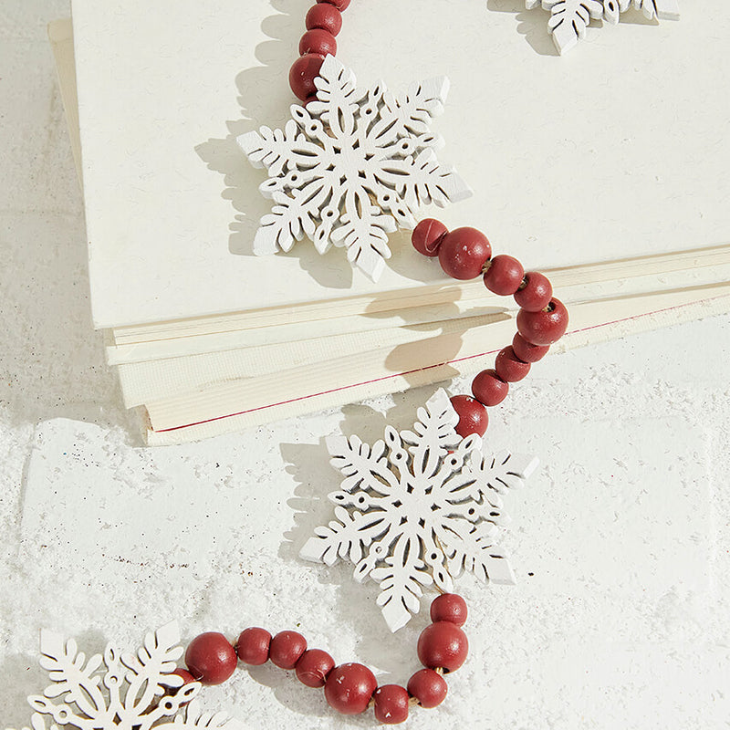 8" Beaded Snowflake Garland Wooden Christmas Home Decor Accent