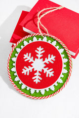 8" Red and White and Green Snowflake Ornament