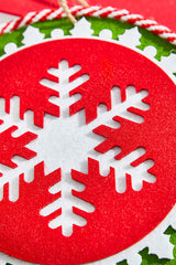8" Red and White and Green Snowflake Ornament