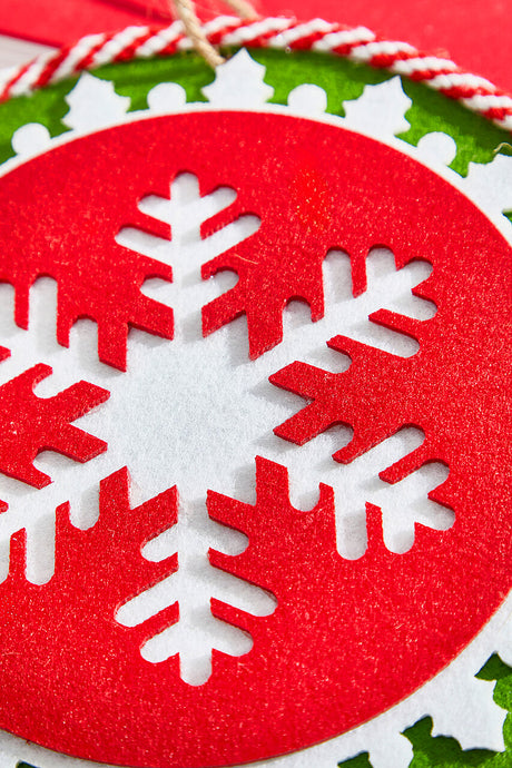 8" Red and White and Green Snowflake Ornament