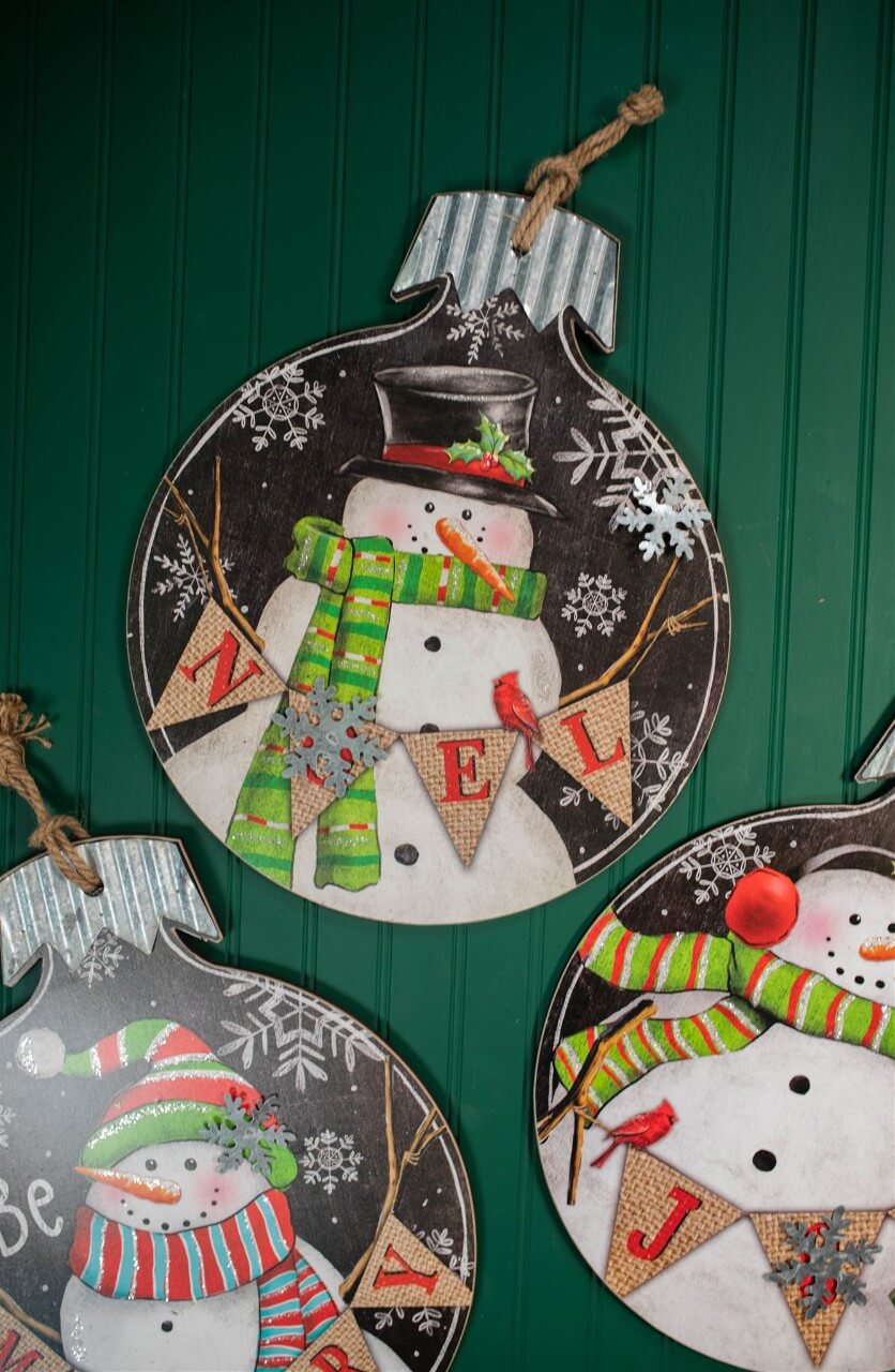 18.9” Wood and Metal Snowman Ornament Plaque