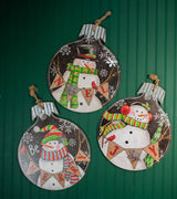 18.9” Wood and Metal Snowman Ornament Plaque