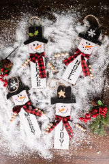 11.8” Wood Snowman with Buffalo Check Plaid Scarf Ornament
