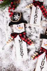 11.8” Wood Snowman with Buffalo Check Plaid Scarf Ornament