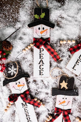 11.8” Wood Snowman with Buffalo Check Plaid Scarf Ornament