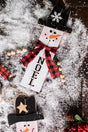 11.8” Wood Snowman with Buffalo Check Plaid Scarf Ornament