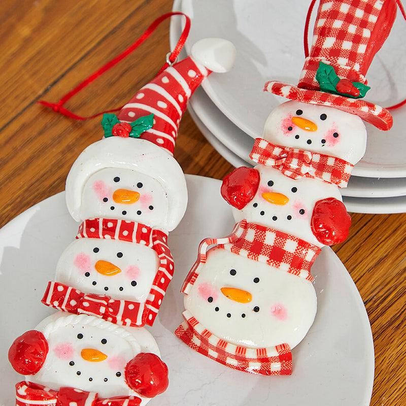 6 Inch Snowman with Plaid or Polka Dot Hat Resin Ornament Decorative Christmas Hanging Ornament