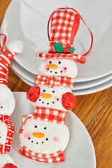 6" Snowman with Plaid or Polka Dot Hat Resin Ornament