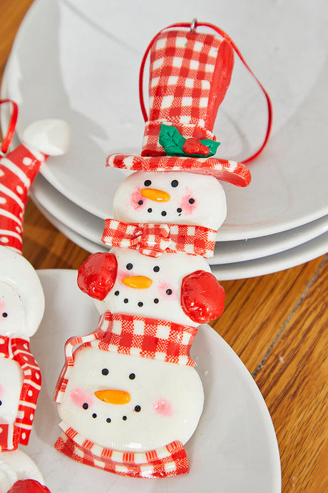 6" Snowman with Plaid or Polka Dot Hat Resin Ornament