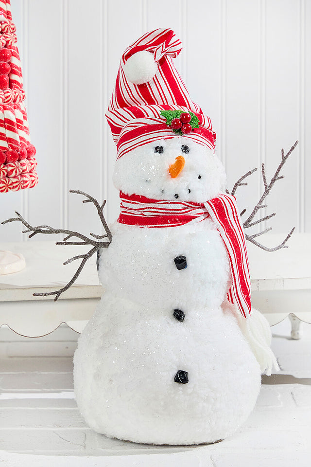 12" Snowman with Stocking Cap - Red / Black