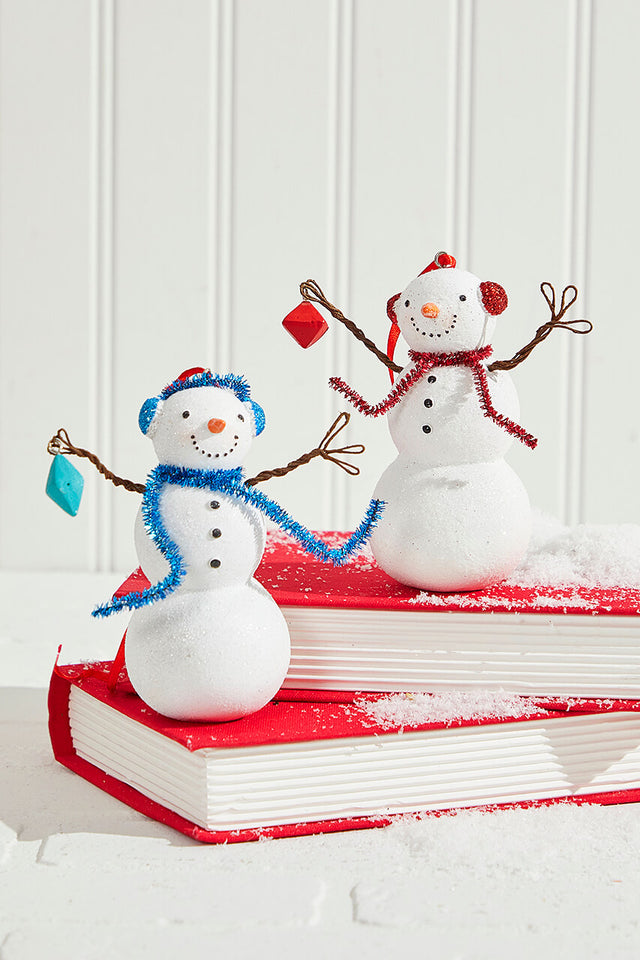 4" Resin Snowman with Blue/Red Earmuffs and Scarf Ornament