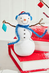 4" Resin Snowman with Blue/Red Earmuffs and Scarf Ornament
