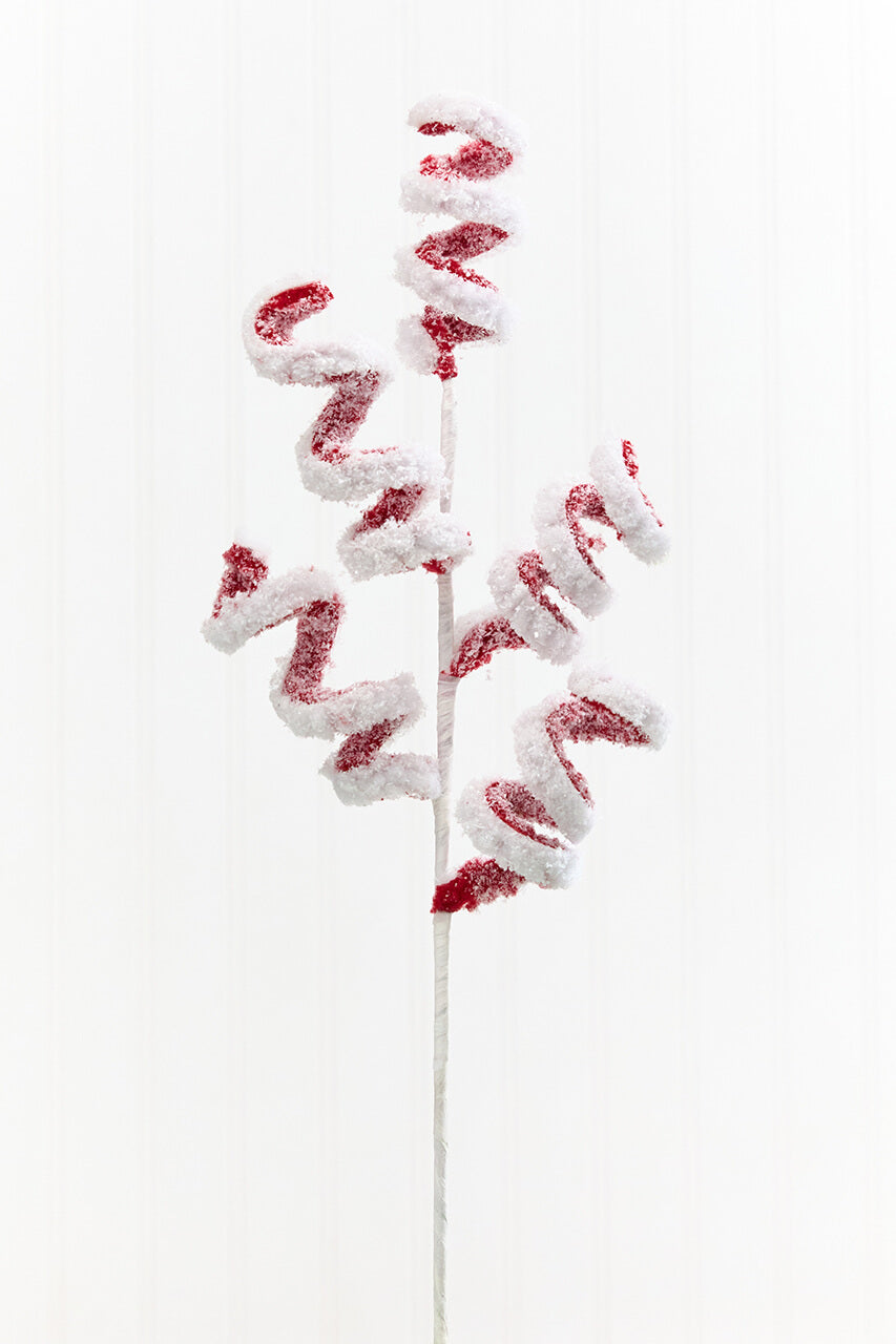 22.5" Red & White Snow Curly Spray