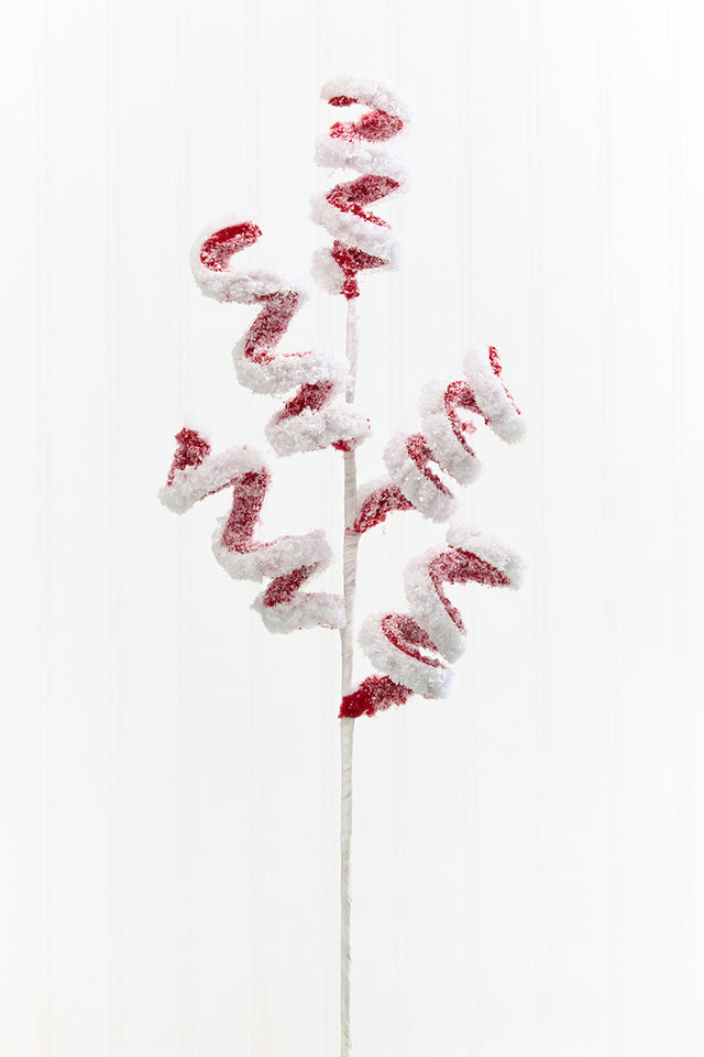 22.5" Red & White Snow Curly Spray