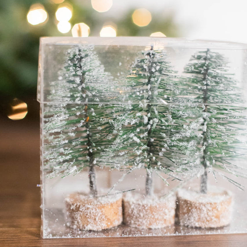 5" Mini Green Bottlebrush Trees - Set of 3