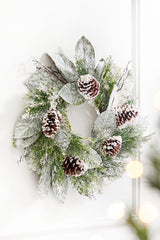 22" Snowy Pinecone & Magnolia Wreath