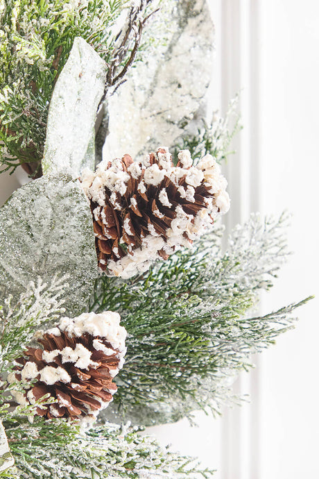 22" Snowy Pinecone & Magnolia Wreath