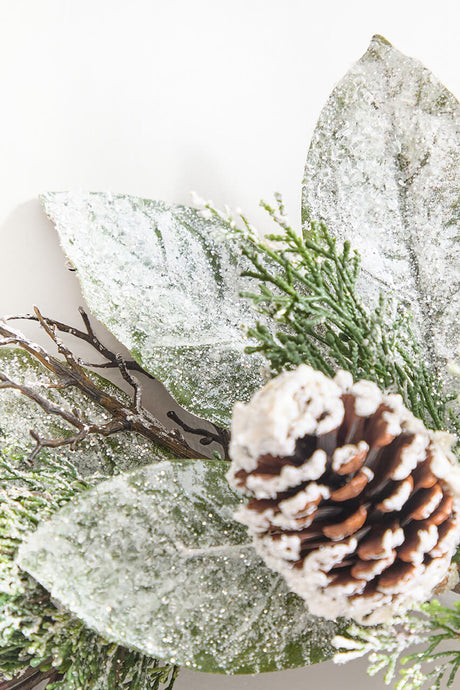 22" Snowy Pinecone & Magnolia Wreath