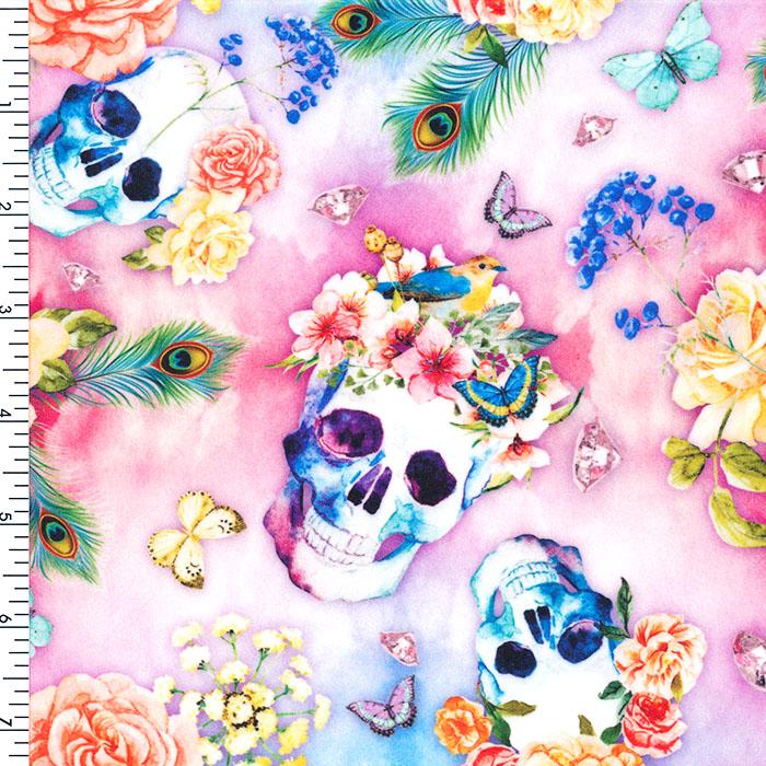Printed Poly Spandex Skull Wet Print