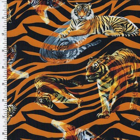 Printed Spandex Tiger Ghost Black and Orange