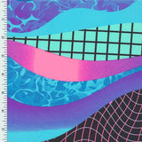 Printed Spandex GEO Waves Black Purple Blue Green