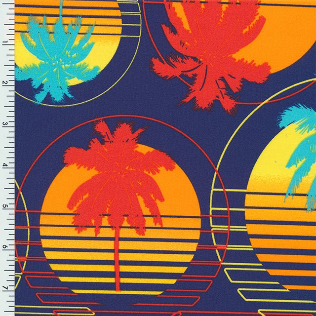 Printed Spandex Sunrise and Palms Swimwear Fabric